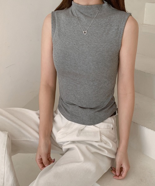 LOWO（ロワ）の「ハイネックノースリーブシンプルカットソー（Tシャツ/カットソー・レディース・ホワイト/ライトグレー/ブラウン/グレー/チャコールグレー/ブラック・FREE）」の14枚目の写真