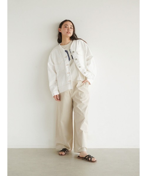 セール】No collar fringe denim jacket（デニムジャケット