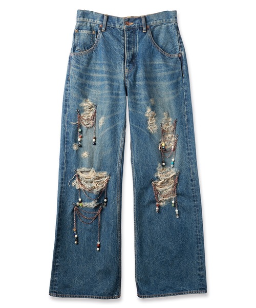 amok（アモク）の「CHAIN DAMEGE DENIM PANTS（デニムパンツ・メンズ・インディゴブルー/ライトインディゴブルー・S/M/L）」の6枚目の写真