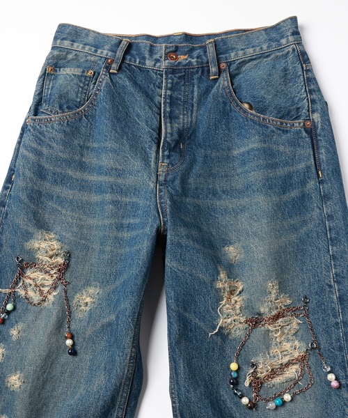amok（アモク）の「CHAIN DAMEGE DENIM PANTS（デニムパンツ・メンズ・インディゴブルー/ライトインディゴブルー・S/M/L）」の8枚目の写真