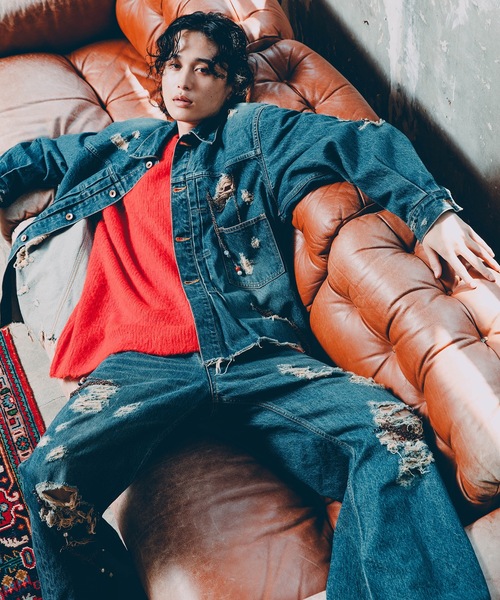 amok（アモク）の「CHAIN DAMEGE DENIM PANTS（デニムパンツ・メンズ・インディゴブルー/ライトインディゴブルー・S/M/L）」の15枚目の写真