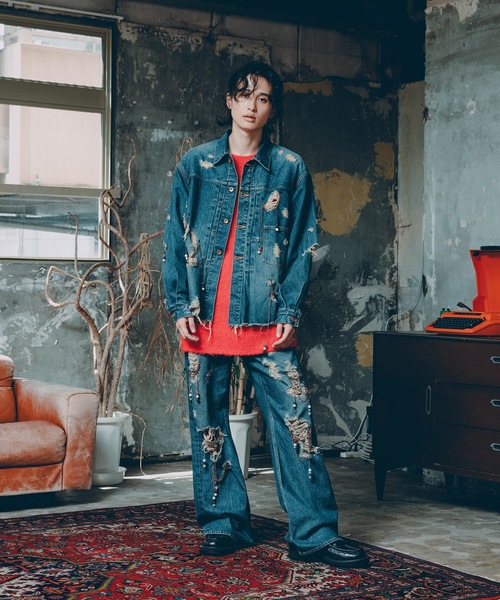 amok（アモク）の「CHAIN DAMEGE DENIM PANTS（デニムパンツ・メンズ・インディゴブルー/ライトインディゴブルー・S/M/L）」の18枚目の写真