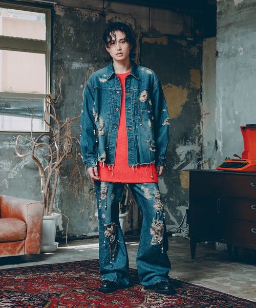 amok（アモク）の「CHAIN DAMEGE DENIM PANTS（デニムパンツ・メンズ・インディゴブルー/ライトインディゴブルー・S/M/L）」の19枚目の写真