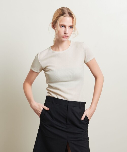 ATTISESSION(アティセッション)の「<ATTISESSION>ワッフル ショートスリーブ ボディースーツ(Tシャツ/カットソー・レディース・ブラック/オフホワイト・FREE)」の3枚目の写真