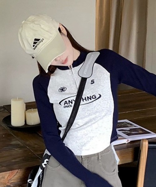 sevens(セブンズ)の「【sevens】ラグランハーフZIPロンT(Tシャツ/カットソー・レディース・グレー/ピンク・FREE)」の3枚目の写真