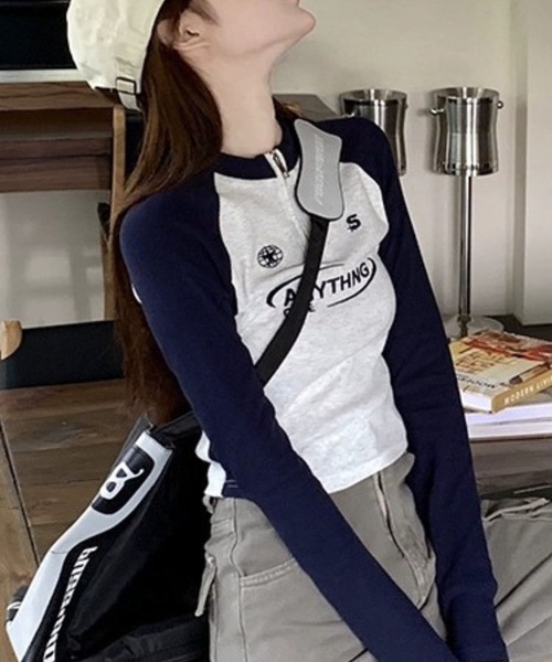 sevens(セブンズ)の「【sevens】ラグランハーフZIPロンT(Tシャツ/カットソー・レディース・グレー/ピンク・FREE)」の5枚目の写真