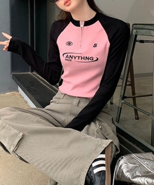 sevens(セブンズ)の「【sevens】ラグランハーフZIPロンT(Tシャツ/カットソー・レディース・グレー/ピンク・FREE)」の12枚目の写真