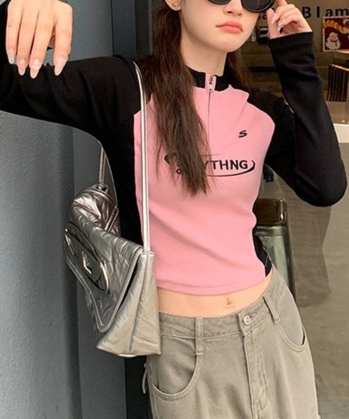 sevens(セブンズ)の「【sevens】ラグランハーフZIPロンT(Tシャツ/カットソー・レディース・グレー/ピンク・FREE)」の14枚目の写真