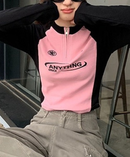 sevens(セブンズ)の「【sevens】ラグランハーフZIPロンT(Tシャツ/カットソー・レディース・グレー/ピンク・FREE)」の18枚目の写真