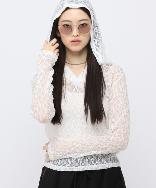 3.3 Field Trip (3.3フィールドトリップ)の「3.3 Field Trip/レースフーディー(Tシャツ/カットソー・レディース・ホワイト/ブラック・FREE)」の2枚目の写真