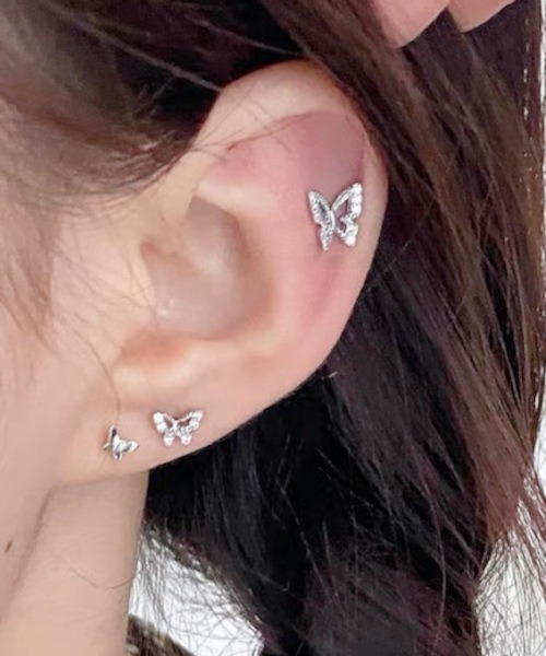 MASHIRO】バタフライピアス ストーン付き 6点セット（ピアス