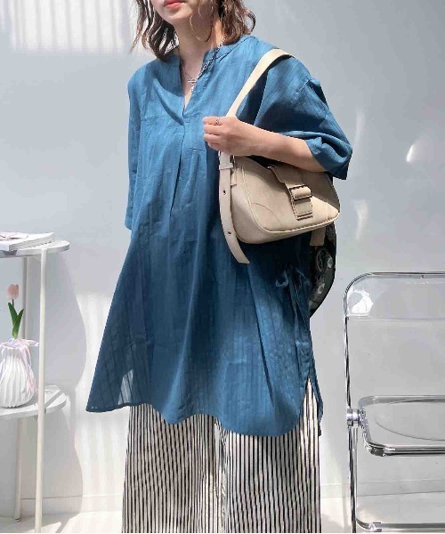 AS KNOW AS plus（アズノゥアズプラス）の「●サイドリボン スキッパーチュニック（チュニック・レディース・チャコールグレー/カーキ/ベージュ/グレー系/カーキ系/ブルー系・FREE）」の6枚目の写真