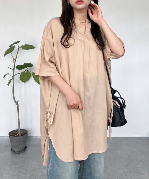 AS KNOW AS plus（アズノゥアズプラス）の「●サイドリボン スキッパーチュニック（チュニック・レディース・チャコールグレー/カーキ/ベージュ/グレー系/カーキ系/ブルー系・FREE）」の4枚目の写真