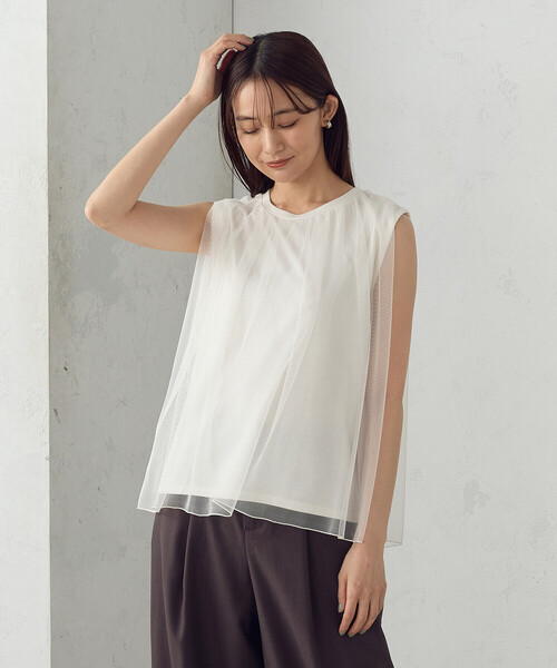 COMME CA ISM（コムサイズム）の「チュール　ノースリーブカットソー（Tシャツ/カットソー・レディース・アイボリー/ブラック/ダークブラウン・LARGE/MEDIUM）」の5枚目の写真