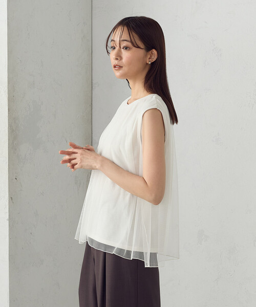 COMME CA ISM（コムサイズム）の「チュール　ノースリーブカットソー（Tシャツ/カットソー・レディース・アイボリー/ブラック/ダークブラウン・LARGE/MEDIUM）」の6枚目の写真