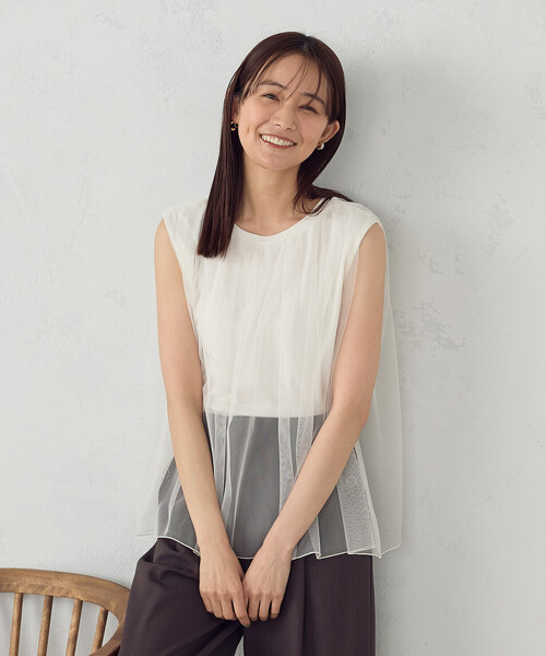 COMME CA ISM（コムサイズム）の「チュール　ノースリーブカットソー（Tシャツ/カットソー・レディース・アイボリー/ブラック/ダークブラウン・LARGE/MEDIUM）」の7枚目の写真