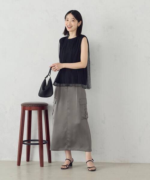 COMME CA ISM（コムサイズム）の「チュール　ノースリーブカットソー（Tシャツ/カットソー・レディース・アイボリー/ブラック/ダークブラウン・LARGE/MEDIUM）」の9枚目の写真