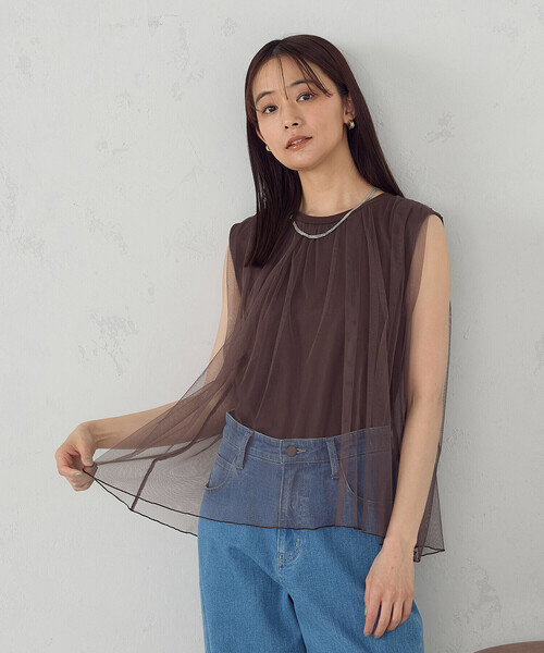 COMME CA ISM（コムサイズム）の「チュール　ノースリーブカットソー（Tシャツ/カットソー・レディース・アイボリー/ブラック/ダークブラウン・LARGE/MEDIUM）」の12枚目の写真