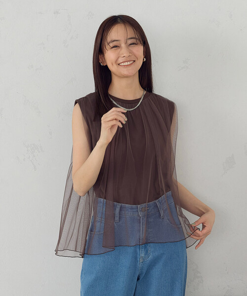 セール】チュール ノースリーブカットソー（Tシャツ/カットソー