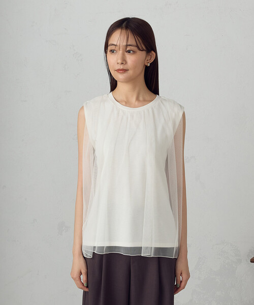 COMME CA ISM（コムサイズム）の「チュール　ノースリーブカットソー（Tシャツ/カットソー・レディース・アイボリー/ブラック/ダークブラウン・LARGE/MEDIUM）」の15枚目の写真