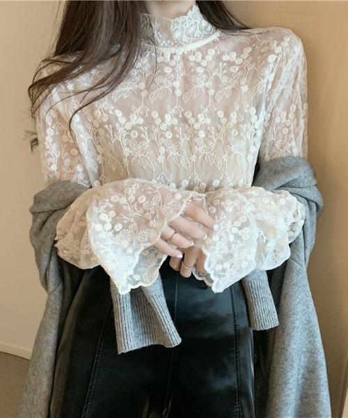 Per sist ence(パーシエンス)の「シースルーレースハイネックブラウス(シャツ/ブラウス・レディース・ホワイト/アイボリー・FREE)」の1枚目の写真