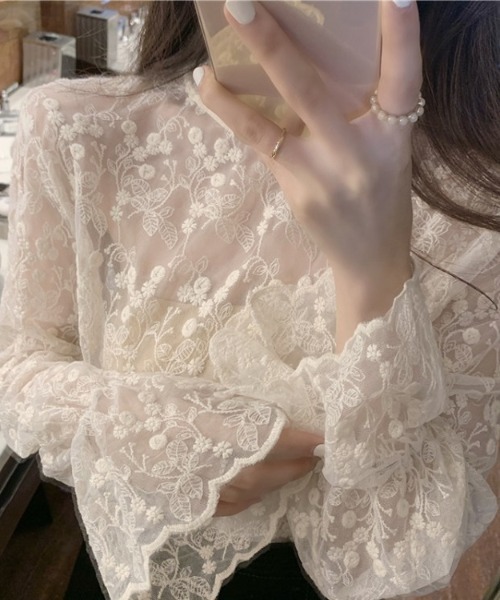 Per sist ence(パーシエンス)の「シースルーレースハイネックブラウス(シャツ/ブラウス・レディース・ホワイト/アイボリー・FREE)」の4枚目の写真