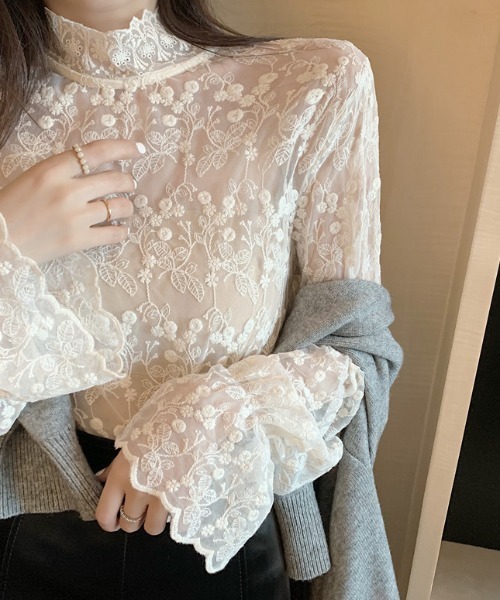 Per sist ence(パーシエンス)の「シースルーレースハイネックブラウス(シャツ/ブラウス・レディース・ホワイト/アイボリー・FREE)」の5枚目の写真