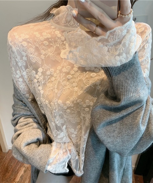 Per sist ence(パーシエンス)の「シースルーレースハイネックブラウス(シャツ/ブラウス・レディース・ホワイト/アイボリー・FREE)」の6枚目の写真