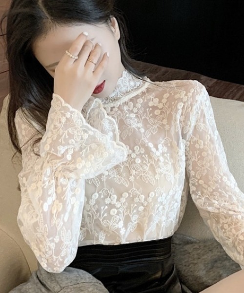 Per sist ence(パーシエンス)の「シースルーレースハイネックブラウス(シャツ/ブラウス・レディース・ホワイト/アイボリー・FREE)」の7枚目の写真