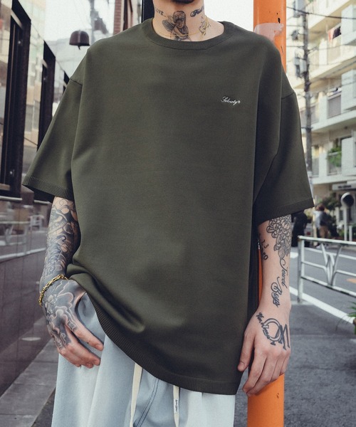 Subciety(サブサエティ)の「Knit tee -flow-(Tシャツ/カットソー・メンズ・ホワイト/ブラック/カーキ/ライム・SMALL/MEDIUM/LARGE/X-LARGE)」の1枚目の写真