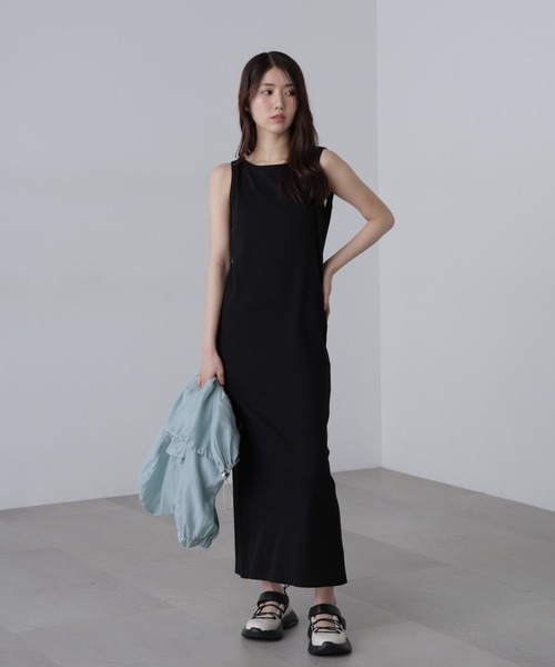 ボートネック ワンピース ノースリーブ ひざ丈 春夏 韓国 cr8713 セール】◇ボートネックリブタンクトップワンピース（ワンピース