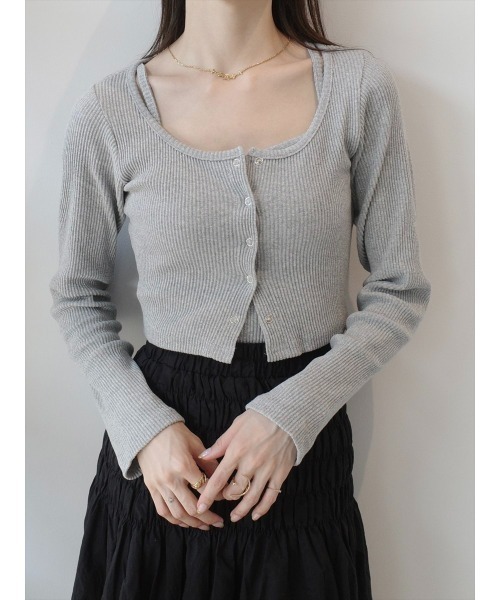 amel(エイメル)の「2ピースクロップドリブトップス/グレー(Tシャツ/カットソー・レディース・グレー・FREE)」の1枚目の写真