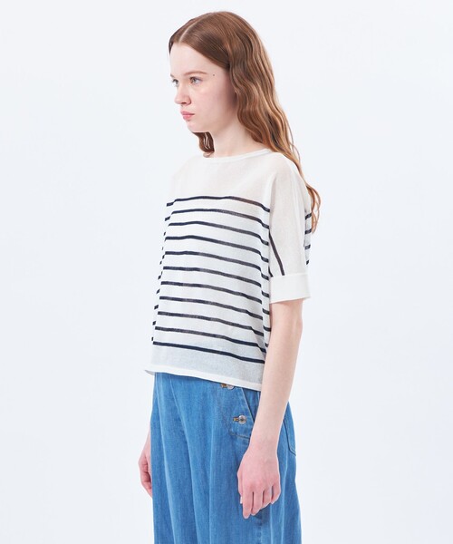 MACKINTOSH PHILOSOPHY(マッキントッシュ フィロソフィー)の「シアーボーダーワイドニット(Tシャツ/カットソー・レディース・オフホワイト/ダークネイビー/イエロー・38/36)」の8枚目の写真