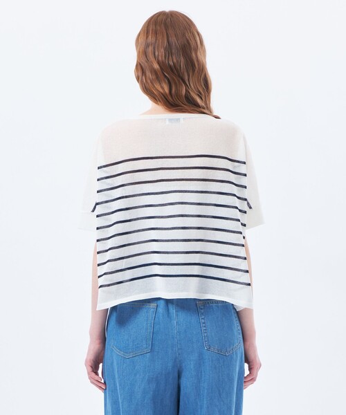MACKINTOSH PHILOSOPHY(マッキントッシュ フィロソフィー)の「シアーボーダーワイドニット(Tシャツ/カットソー・レディース・オフホワイト/ダークネイビー/イエロー・38/36)」の9枚目の写真