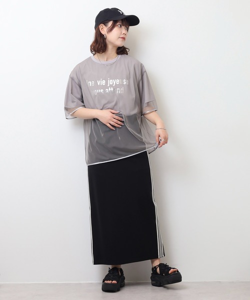 tシャツ EGLANTINE チュール重ね ロゴカットソー 半袖Tシャツ レディース EGLANTINE（エグランティーヌ）の「EGLANTINE チュール重ね ロゴ