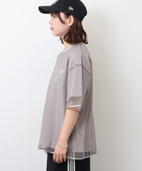 エグランティーヌ EGLANTINE チュール重ね ロゴカットソー 半袖Tシャツ （オフホワイト） エグランティーヌ EGLANTINE チュール重ね ロゴカットソー 半袖T