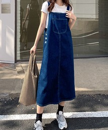デニムオーバーオールスカート インディゴブルー Lee（リー）の「Lee/リー デニムオーバーオールスカート
