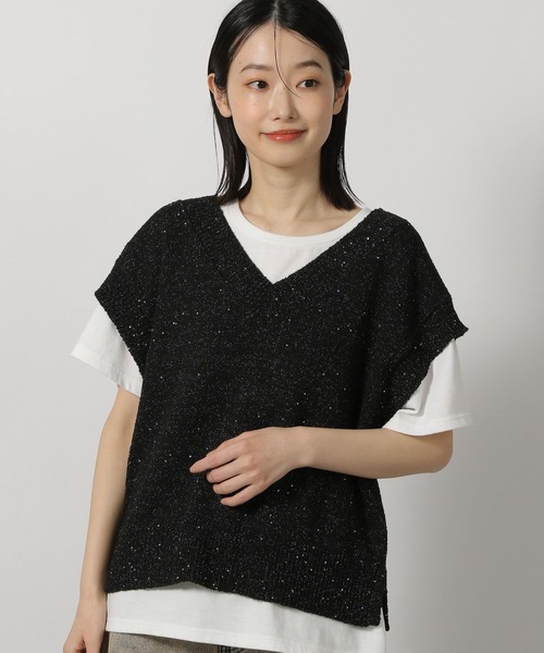 LAKOLE（ラコレ）の「スパンコールニットベスト / 491582（ベスト・レディース・アイボリー/ブラック/ブルー・FREE）」の3枚目の写真