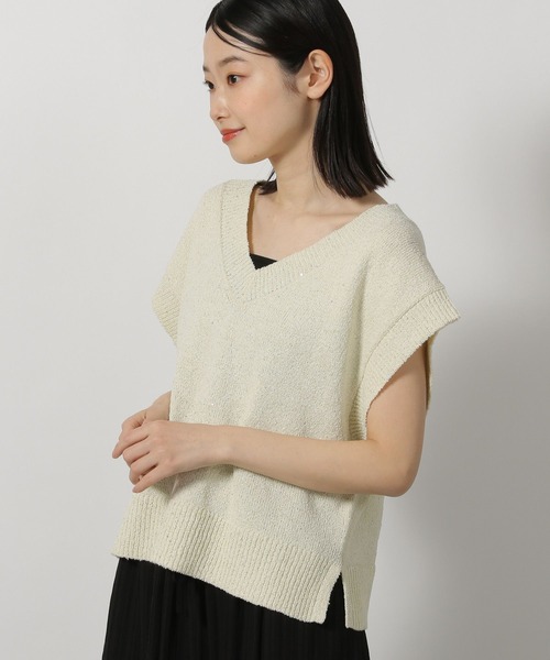 LAKOLE（ラコレ）の「スパンコールニットベスト / 491582（ベスト・レディース・アイボリー/ブラック/ブルー・FREE）」の7枚目の写真