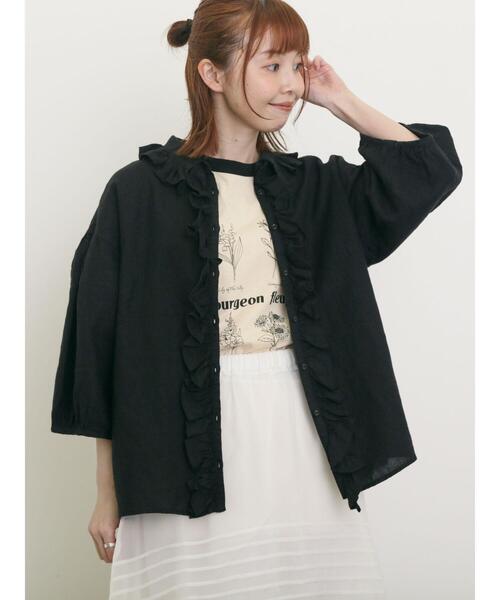 Samansa Mos2(サマンサ モスモス)の「【Cross×Linen】フリルブラウス(シャツ/ブラウス・レディース・ベージュ/ネイビー/ブラック/レッド/グリーン・F)」の17枚目の写真