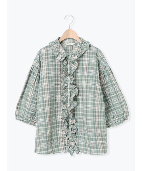 【Cross×Linen】フリルブラウス　サマンサモスモス　レッド セール】【Cross×Linen】フリルブラウス（シャツ/ブラウス