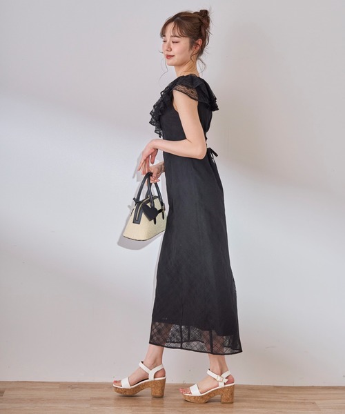 セール】2025春夏新作 フリルカラーレースワンピース