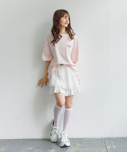 GLOBAL WORK（グローバルワーク）の「フリルミニスカートペチパンツ付き/AND YUA ANY/494838（スカート・キッズ・オフホワイト/グレー・MEDIUM/SMALL）」の2枚目の写真