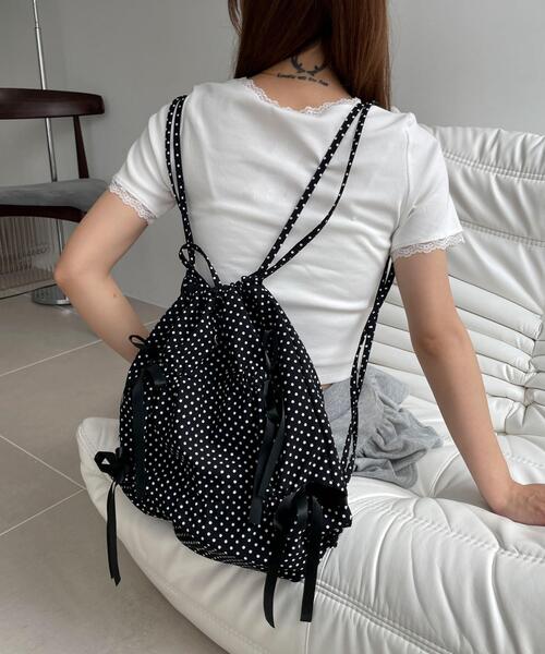 WEGO(ウィゴー)の「WEGO/ドロストリボンギャザーナップサック(バックパック/リュック・レディース・ライトピンク/ブラック/その他1/その他2・FREE)」の3枚目の写真