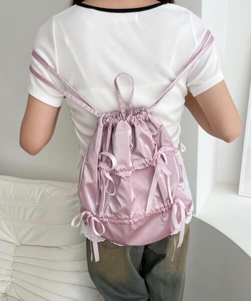 WEGO(ウィゴー)の「WEGO/ドロストリボンギャザーナップサック(バックパック/リュック・レディース・ライトピンク/ブラック/その他1/その他2・FREE)」の9枚目の写真