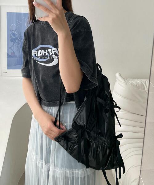 WEGO(ウィゴー)の「WEGO/ドロストリボンギャザーナップサック(バックパック/リュック・レディース・ライトピンク/ブラック/その他1/その他2・FREE)」の5枚目の写真