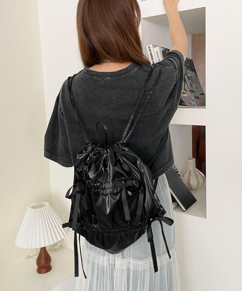 WEGO(ウィゴー)の「WEGO/ドロストリボンギャザーナップサック(バックパック/リュック・レディース・ライトピンク/ブラック/その他1/その他2・FREE)」の7枚目の写真