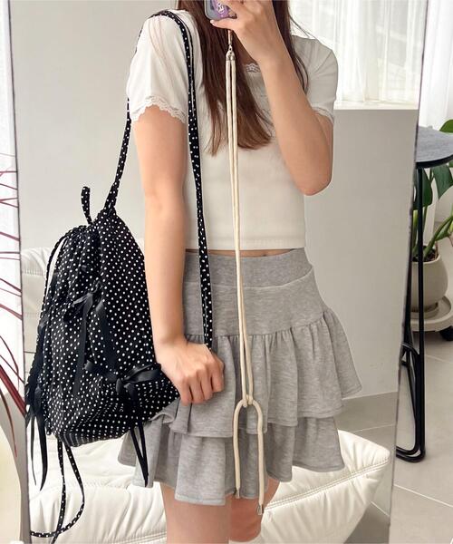 WEGO(ウィゴー)の「WEGO/ドロストリボンギャザーナップサック(バックパック/リュック・レディース・ライトピンク/ブラック/その他1/その他2・FREE)」の13枚目の写真