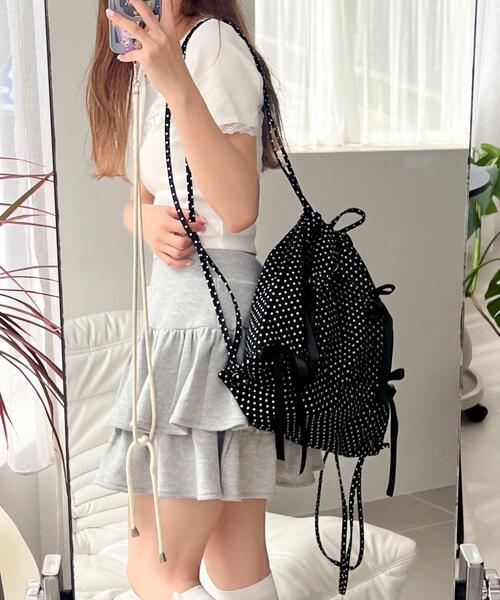 WEGO(ウィゴー)の「WEGO/ドロストリボンギャザーナップサック(バックパック/リュック・レディース・ライトピンク/ブラック/その他1/その他2・FREE)」の14枚目の写真