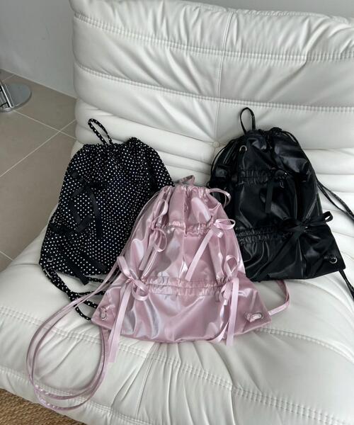 WEGO(ウィゴー)の「WEGO/ドロストリボンギャザーナップサック(バックパック/リュック・レディース・ライトピンク/ブラック/その他1/その他2・FREE)」の15枚目の写真